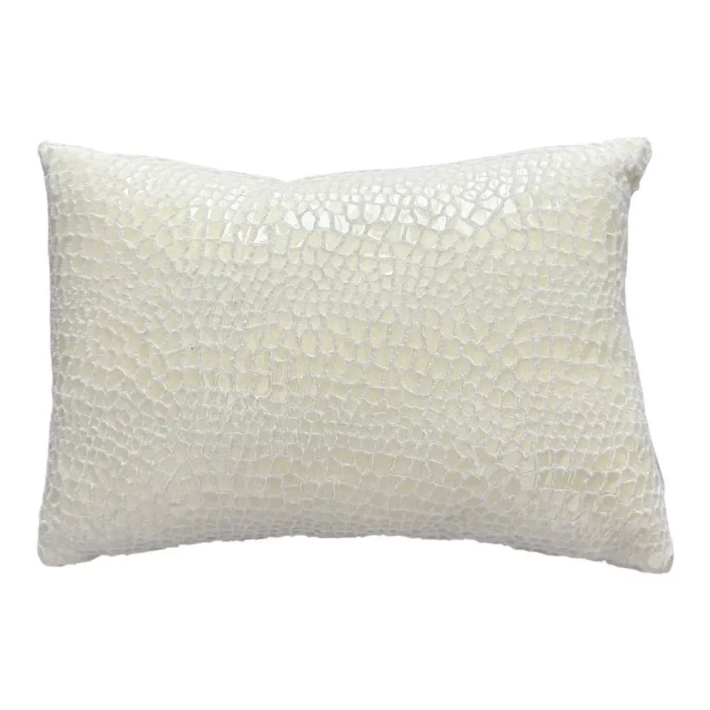 Newport Ivory Iridescent Faux Snakeskin Lumbar Rectange Throw Pillow